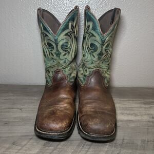 Georgia Boot Women's 9M 10" Carbo-Tec LT Western Boots WP Brown/Green Distressed